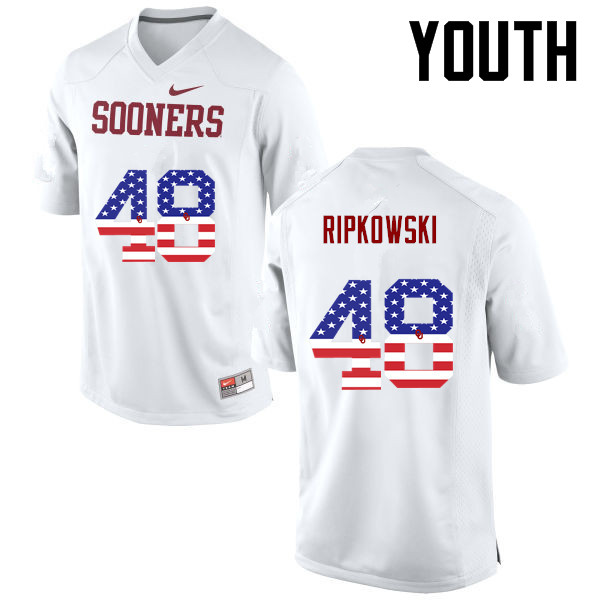 Youth Oklahoma Sooners #48 Aaron Ripkowski College Football USA Flag Fashion Jerseys-White - Click Image to Close